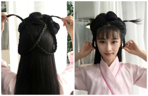 ziseviolet:Hairstyle tutorial for traditional Chinese Hanfu, Part 1/?This hairstyle uses two hair pa
