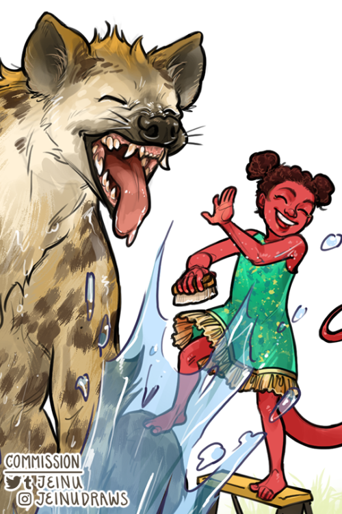 Eshe and Jaazha clean up their mother’s giant hyena companion Hastur, with mixed success! Comm