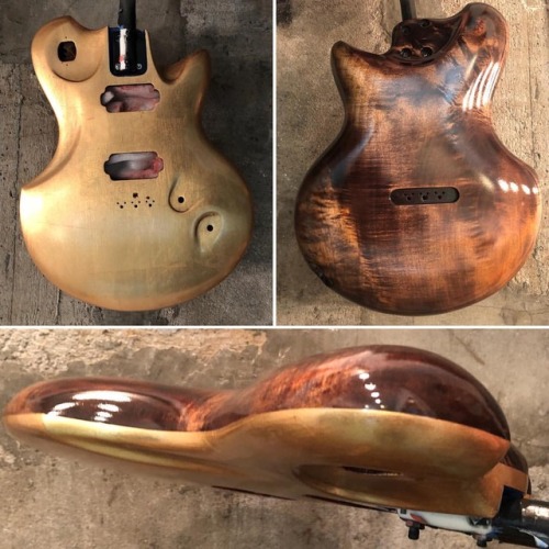 Shooting nitro on this maple and gold leafed hollow body beauty. She’s going to be gorgeous! #vigf20