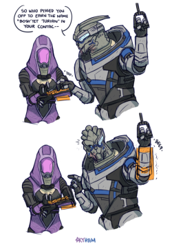 skyllianhamster:Tali and Garrus have fun