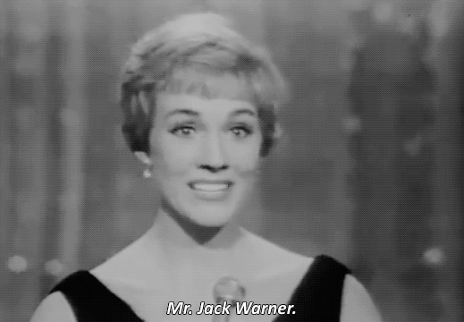pennielane:  Julie Andrews burns the President of Warner Brothers during her Best Actress acceptance speech for Mary Poppins at the 1965 Golden Globes Perhaps one of the biggest scandals of Golden Age Hollywood was the decision by Jack Warner, president