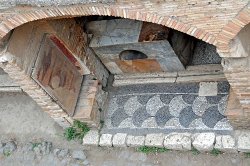 Restaurant build 2000 years ago. Area Archeologica di Ostia Antica (Italy)This Thermopolium, in