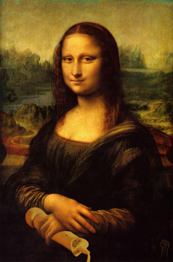 magicwandarthistory:  Mona Lisa with Hitachi by Leonardo Da Vinci. 