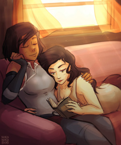 nikoniko808:  korra and asami relaxing for a reward~ support me on patreon!   cuties~ &lt;3