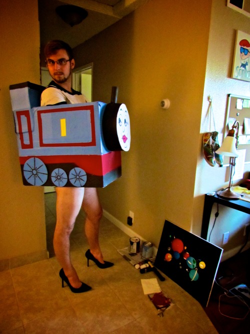 slowjammy:  cellobeer:  cellobeer:  Finally finished painting the costume. Slutty Thomas the Tank Engine is about ready to chug out of this muthaf*cker.  I still think it is ridiculous that this has 60k notes.  I still think it is ridiculous that this