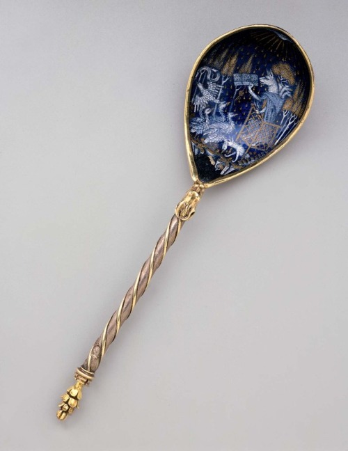 treasures-and-beauty:Enameled Spoon, ca. 1430, possibly part of a table service made for Philip the 