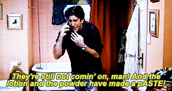meerareed:   I got really hot in my leather pants so I took them off, but they must have shrunk from the- the sweat or something, or- or my legs expanded from the heat. I- I can’t get them back on, Joey! I can’t! 