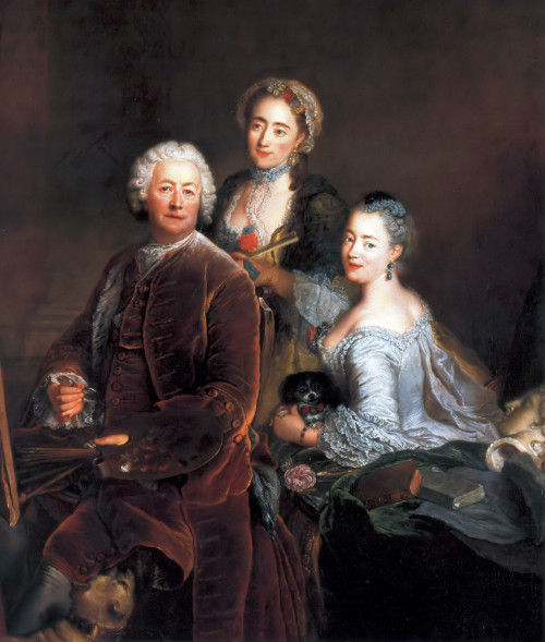 Self-portrait with daughters Henriette Royard and Marie de Rège in front of the easel (1754). Antoin