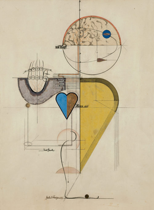 arsvitaest:Herbert Bayer, With head, heart and hand, 1920s, mixed media, collage and gouache on pape