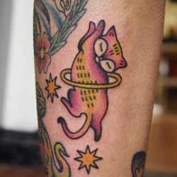 tlc-tattoo:  Hula hooping space kitty 🐱 tattooed by Hanna-Kasia ⚡️