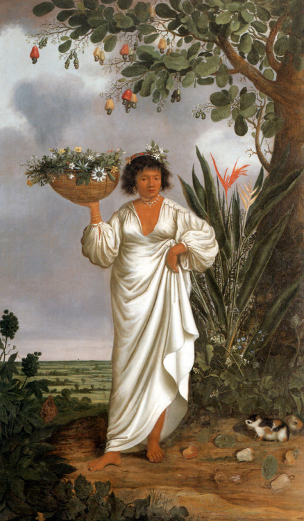 Mameluca woman under a fruiting cashew tree by Albert Eckhout, 1641