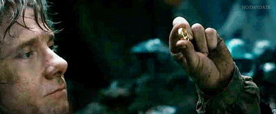 notmydate:  Bilbo’s reaction to reclaiming The One Ring from a now-very-dead spider.