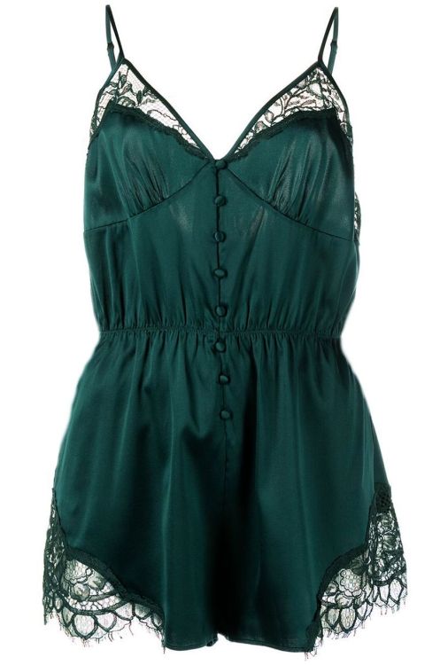 Fleur du Mal | Lace Romper • in evergreen silk + lace