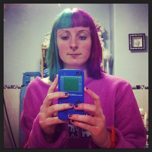 My new hair #pinkhair #bluehair #pjs #nomake #gameboy
