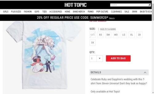 love-takes-work: The Ruby & Sapphire wedding shirt is now in Hot Topic’s store and available for purchase! The Pink Diamond Funko Pop is now a keychain, too. 