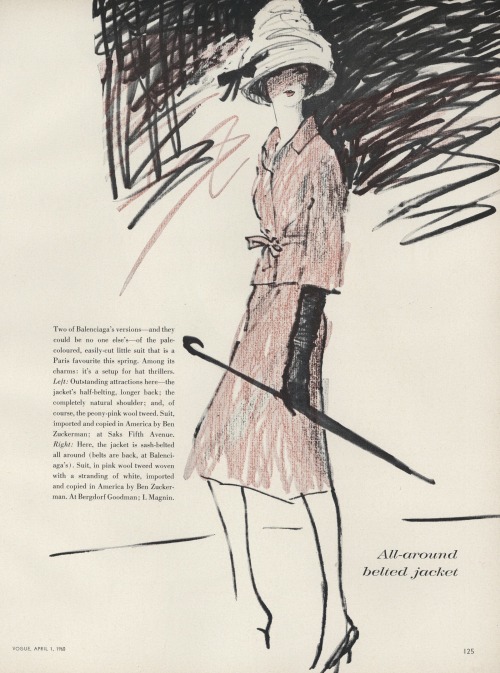“Balenciaga Pink Ideas” by René Bouché, Vogue, April 1960