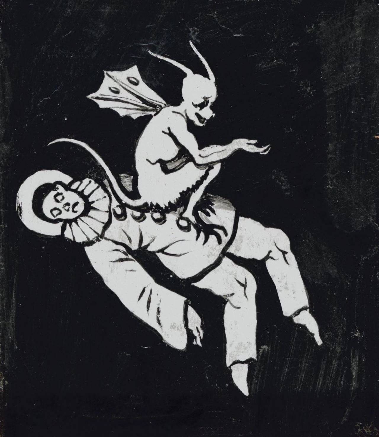 achasma:  Lying clown with a sad face (detail) by anonymous artist, 1700-1750.