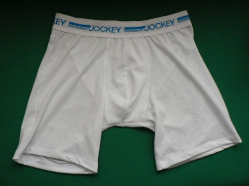 seriousunderwearcollectors:  MY WHITE WITH BLUE LETTERING JOCKEY PERFORMANCE LONG LEG TRUNK  and the