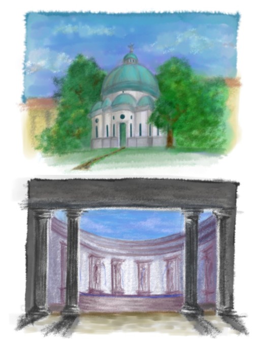 digitally painted some perspectives for my villa/chapel design project.