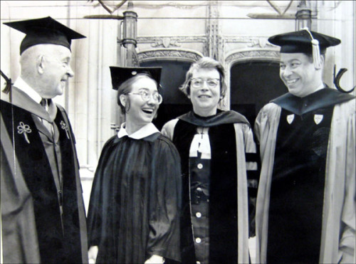 Hillary Rodham at the 1969 Wellesley College Commencement, pictured with Board of Trustees Chairman 