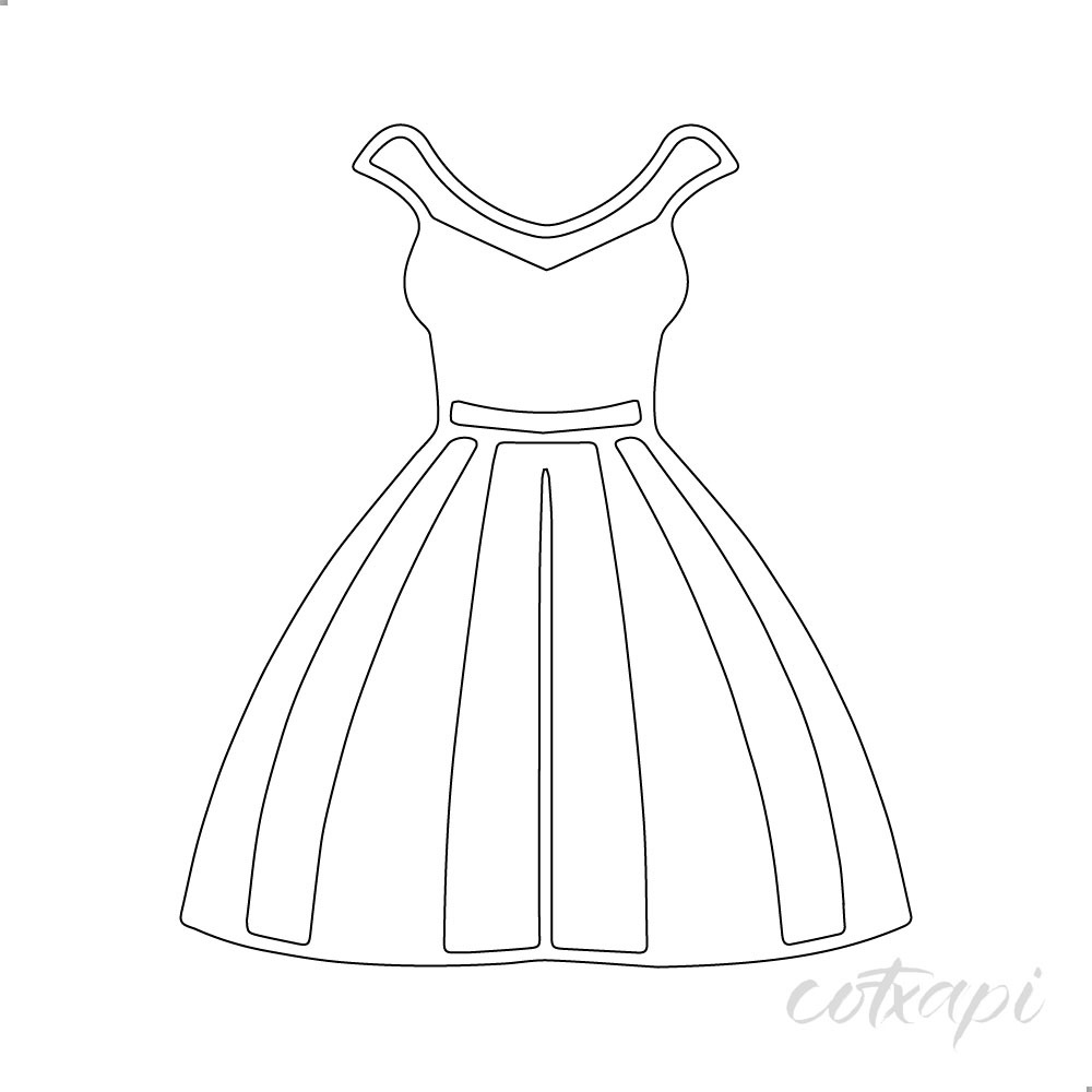 Girl Woman Ladies Dress Design Fashion Clothing Icon Set in Vector Dress Illustration Outline Art