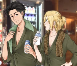 superspicy:how come they’re the only one that holding a bottle of milkmaybe there’s a story behind that onsen merchandiseespecially for these twoalso. why is yoi doesn’t have a drama CD? that would be fun I think