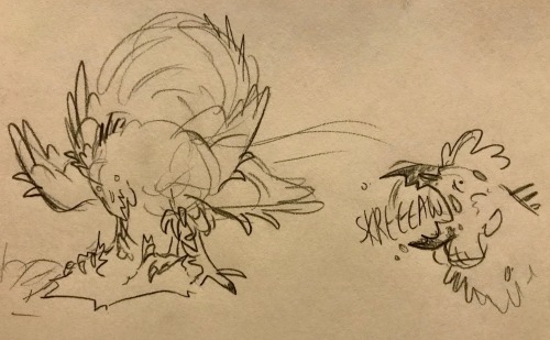 irradiatedsnakes: [ID: 5 pencil doodles. the first is of a “spicken”- space chicken- whi