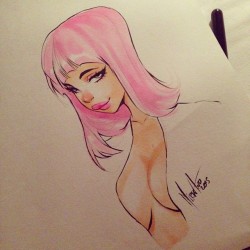 Che sonno&hellip; Ma prima di dormire, ho finito questo disegno fatto oggi in fiera! Grazie a tutte le persone che sono passate a trovarmi alla #sagradeifumetti! #copic #pinkhairs - Follow me on Instagram and Twitter @yecuari