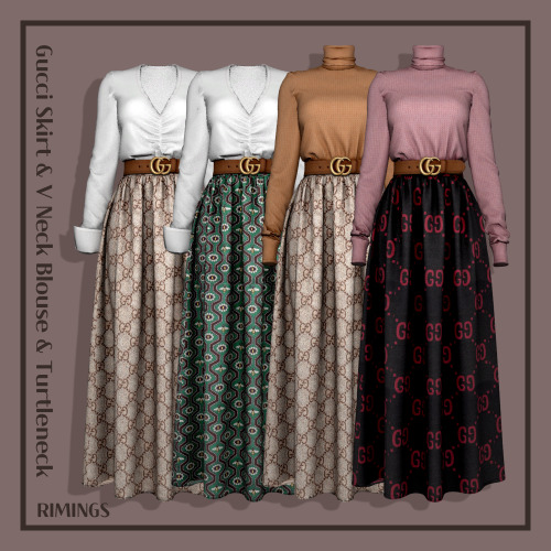 [RIMINGS] Gucci Skirt & V Neck Blouse & Turtleneck- DRESS 2- NEW MESH- ALL LODS- NORMAL MAP-