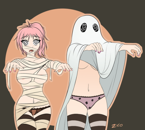 lewd-zko:  Crystal and Alex getting being hypnotized into the Halloween spirit