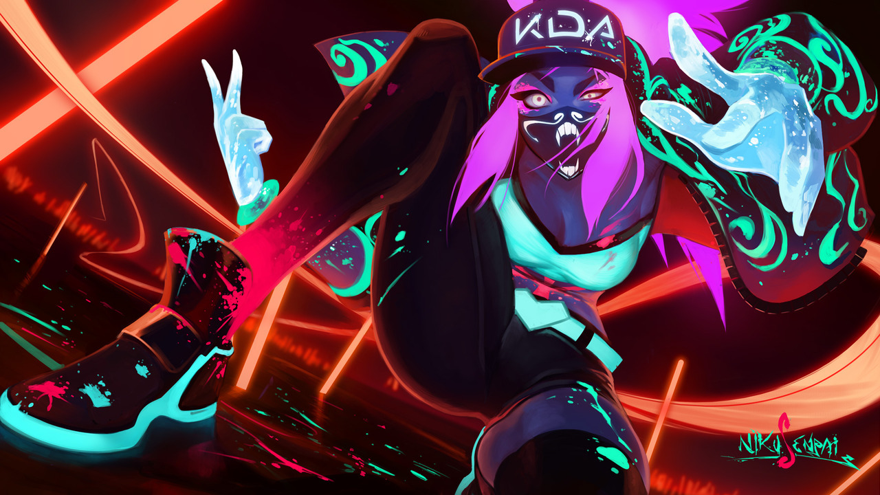 nikusenpai: K/DA Akali, finished up on stream last night! HD Wallpaper dimensions,