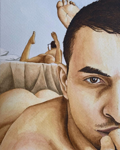 creativespark:Christian Ferauge, Selfie 4aquarelle, 24 x 16 cm, 2021