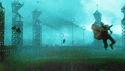 sybilltrelawneys:  HP Meme, four locations→ The Quidditch Pitch