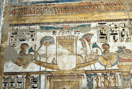 egypt-museum:Medinet HabuDetail of a wall carving depicts the barque of Amun-Re, Mortuary Temple of 