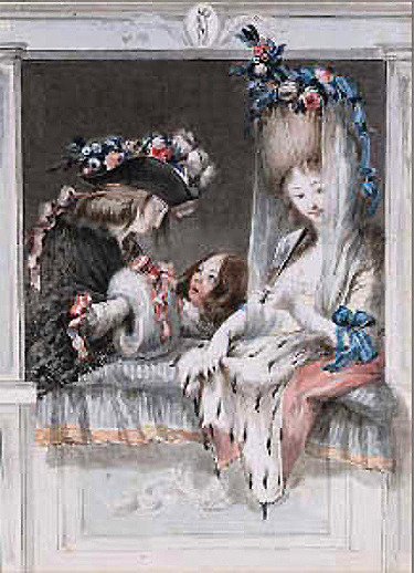 Dos señoritas y un chico en el palco de un teatro by Jose Camarón y Boronat, later 18th century