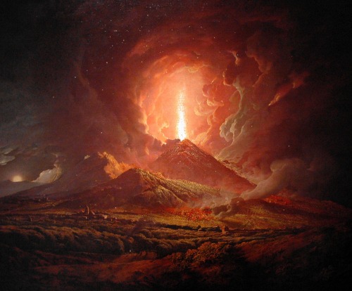 aqua-regia009:An eruption of Vesuvius seen from Portici (c.1775)by Joseph Wright of Derby