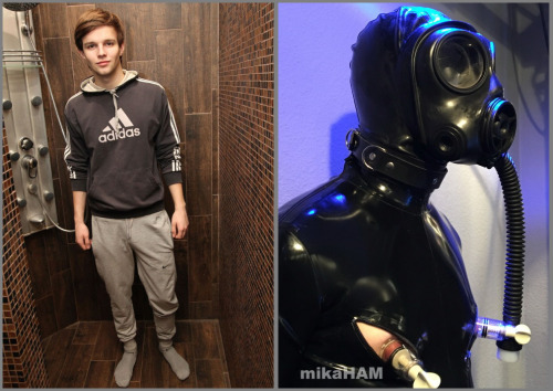 panzerdom: The before and after shot. Jay was begging to be turned into a rubber gimp and had made a