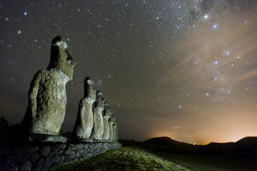 spaceexp:  Milky Way, Magellanic Cloud and Moai Statues of Easter Island Source: benalesh1985 (flick