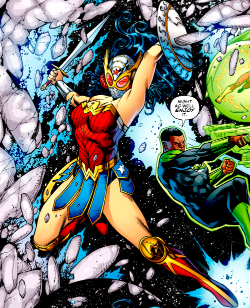 dailydccomics:DIANA’S SPACE HELMET BREATHING APPARATUS THINGY!‼️Justice League vol 4 #48-50