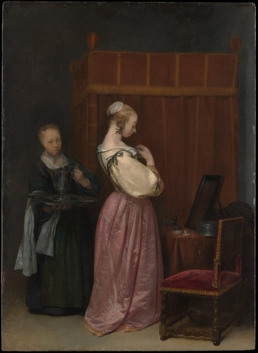 A Young Woman at Her Toilet with a Maid by Gerard ter Borch the Younger, European PaintingsGift of J