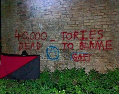 &ldquo;40,000 dead - Tories to blame. GAF (Green Anticapitalist Front)&rdquo; London, UK