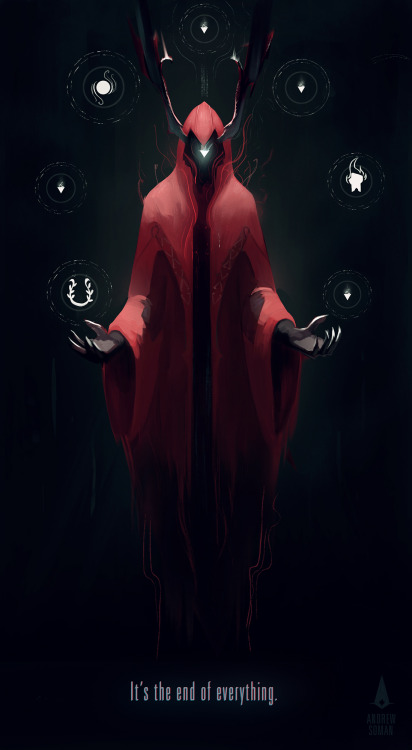 andrewsoman:More of a Goosebumps man, myself. [image description: an illustration of a red-robed fig