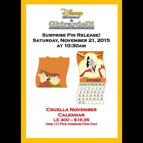 SURPRISE! The November calendar pin has been released at DSSH this morning. #disneypin #disneypins #