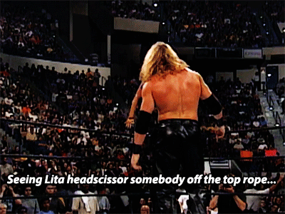 thefailedheel:  [GIFs] Randy Orton on watching Lita wrestle.