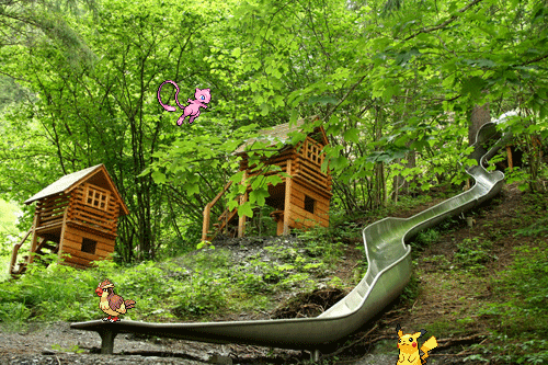 Pidgey, Pikachu and Mew having fun!
