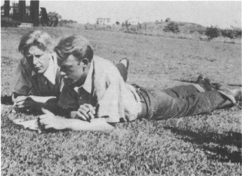 wilfredowens:In the great gay tradition of guys being guys, inspecting the grass, W. H. Auden and hi