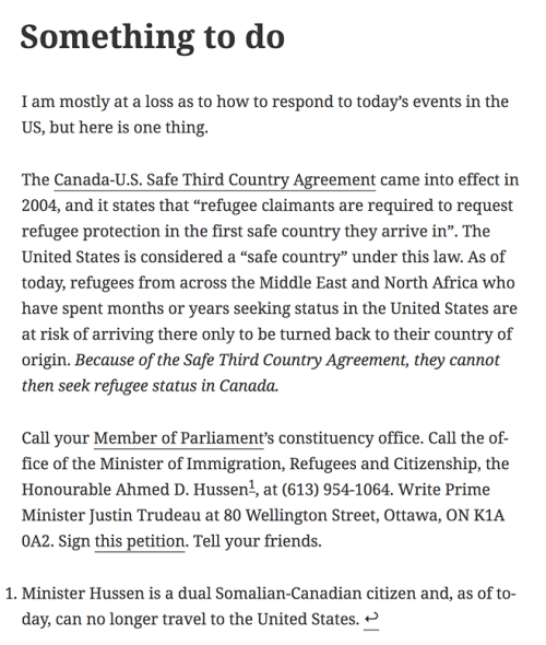ohgryffindors:For Canadians Who Are At A Loss As To What To Do To Help Muslim Refugees Being Targete
