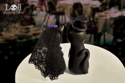 Gothic Black Cat Wedding Cake Toppers
