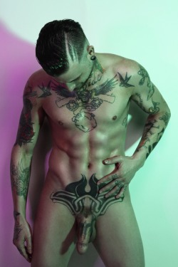 Sexy body and awesome ink work and his cock