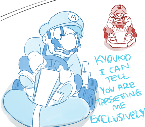 lydiallama:  i dont remember who suggested to me a comic abt the meguca crew playing mario kart but              